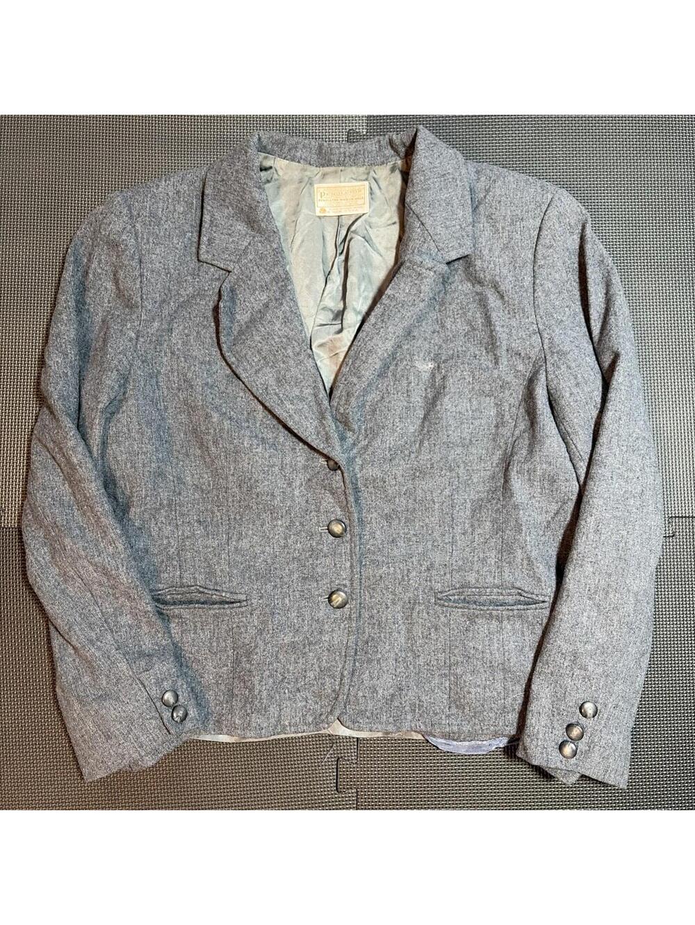 VTG Pendleton 100% Virgin Wool Gray Cruiser Car Coat Jacket Mens 18 USA Small
